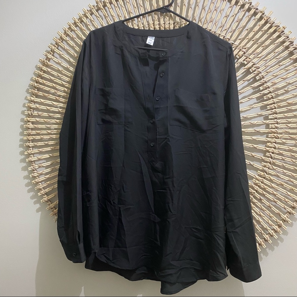 Women’s black silk button down shirt